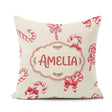 Custom Name Candy Cane Bows Soft Cream Background Seamless Name Square Filled Cushion Throw Pillow Sofa Bed Home Decor Zip Washable UK Made
