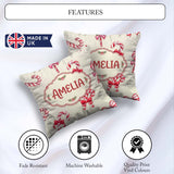 Custom Name Candy Cane Bows Soft Cream Background Seamless Name Square Filled Cushion Throw Pillow Sofa Bed Home Decor Zip Washable UK Made