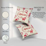 Custom Name Candy Cane Bows Soft Cream Background Seamless Name Square Filled Cushion Throw Pillow Sofa Bed Home Decor Zip Washable UK Made