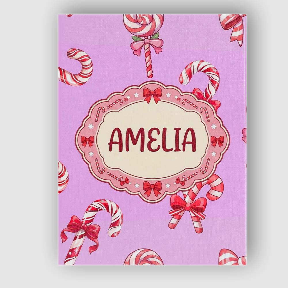 Personalised Name Cute Candy Cane Bows Custom  Modern Room Accent Elegant Feature Canvas Wall Art Print Decor Picture Ready to Hang