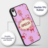 Cute Candy Cane Bows Pastel Purple Background Custom Name Protective Phone Case Mobile Cover Durable Everyday Smartphone Shock Resistant