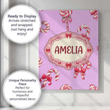 Personalised Name Cute Candy Cane Bows Custom  Modern Room Accent Elegant Feature Canvas Wall Art Print Decor Picture Ready to Hang