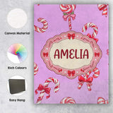 Personalised Name Cute Candy Cane Bows Custom  Modern Room Accent Elegant Feature Canvas Wall Art Print Decor Picture Ready to Hang