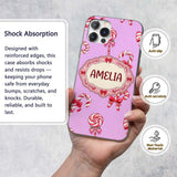 Cute Candy Cane Bows Pastel Purple Background Custom Name Protective Phone Case Mobile Cover Durable Everyday Smartphone Shock Resistant