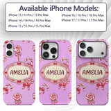 Cute Candy Cane Bows Pastel Purple Background Custom Name Protective Phone Case Mobile Cover Durable Everyday Smartphone Shock Resistant