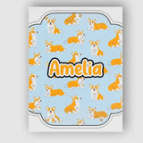 Personalised Name Cute Corgi Dogs Blue Background Playful Seamless Custom  Unique Canvas Wall Art Print Decor Picture Ready to Hang
