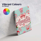 Personalised Name Cute Candy Cane Bows Mint Custom  Bespoke Interior Contemporary Canvas Wall Art Print Decor Picture Ready to Hang
