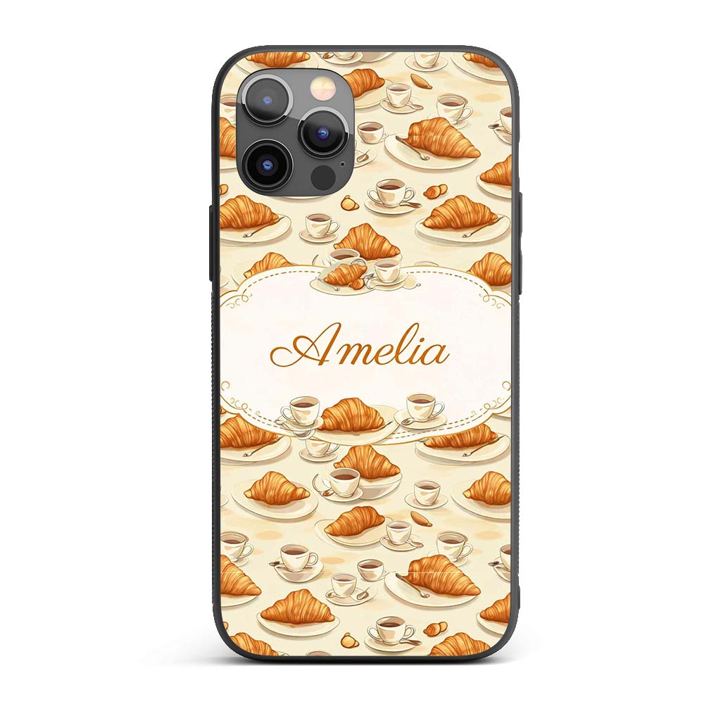 Croissant and Coffee French Breakfast Seamless Custom Name Protective Phone Case Mobile Cover Durable Everyday Smartphone Shock Resistant