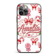 Cute Candy Cane Bows Light Grey Printed Design Custom Name Protective Phone Case Mobile Cover Durable Everyday Smartphone Shock Resistant