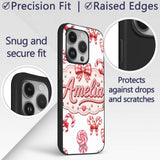 Cute Candy Cane Bows Light Grey Printed Design Custom Name Protective Phone Case Mobile Cover Durable Everyday Smartphone Shock Resistant