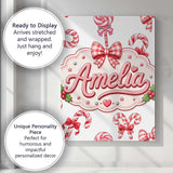 Personalised Name Cute Candy Cane Bows Custom  Modern Room Accent Elegant Feature Canvas Wall Art Print Decor Picture Ready to Hang