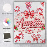 Personalised Name Cute Candy Cane Bows Custom  Modern Room Accent Elegant Feature Canvas Wall Art Print Decor Picture Ready to Hang