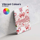 Personalised Name Cute Candy Cane Bows Custom  Modern Room Accent Elegant Feature Canvas Wall Art Print Decor Picture Ready to Hang