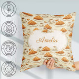 Custom Name Croissant and Coffee French Seamless Pattern Neutral Square Filled Cushion Throw Pillow Sofa Bed Home Decor Zip Washable UK Made