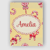 Personalised Name Cute Candy Cane Bows Warm Custom  Bespoke Interior Contemporary Canvas Wall Art Print Decor Picture Ready to Hang