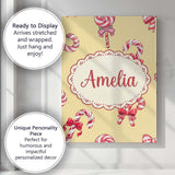 Personalised Name Cute Candy Cane Bows Warm Custom  Bespoke Interior Contemporary Canvas Wall Art Print Decor Picture Ready to Hang