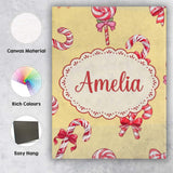 Personalised Name Cute Candy Cane Bows Warm Custom  Bespoke Interior Contemporary Canvas Wall Art Print Decor Picture Ready to Hang