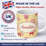 Personalized Custom Name Cute Candy Cane Bows Warm Beige Background Seamless Pattern Name 11oz Ceramic Coffee Tea Mug White Large Handle