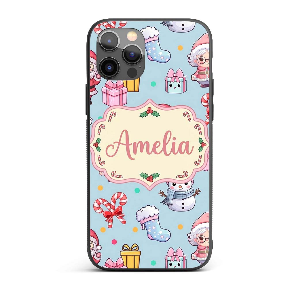 Cute Santa Snowman Gifts Candy Printed Design Custom Name Protective Phone Case Mobile Cover Durable Everyday Smartphone Shock Resistant