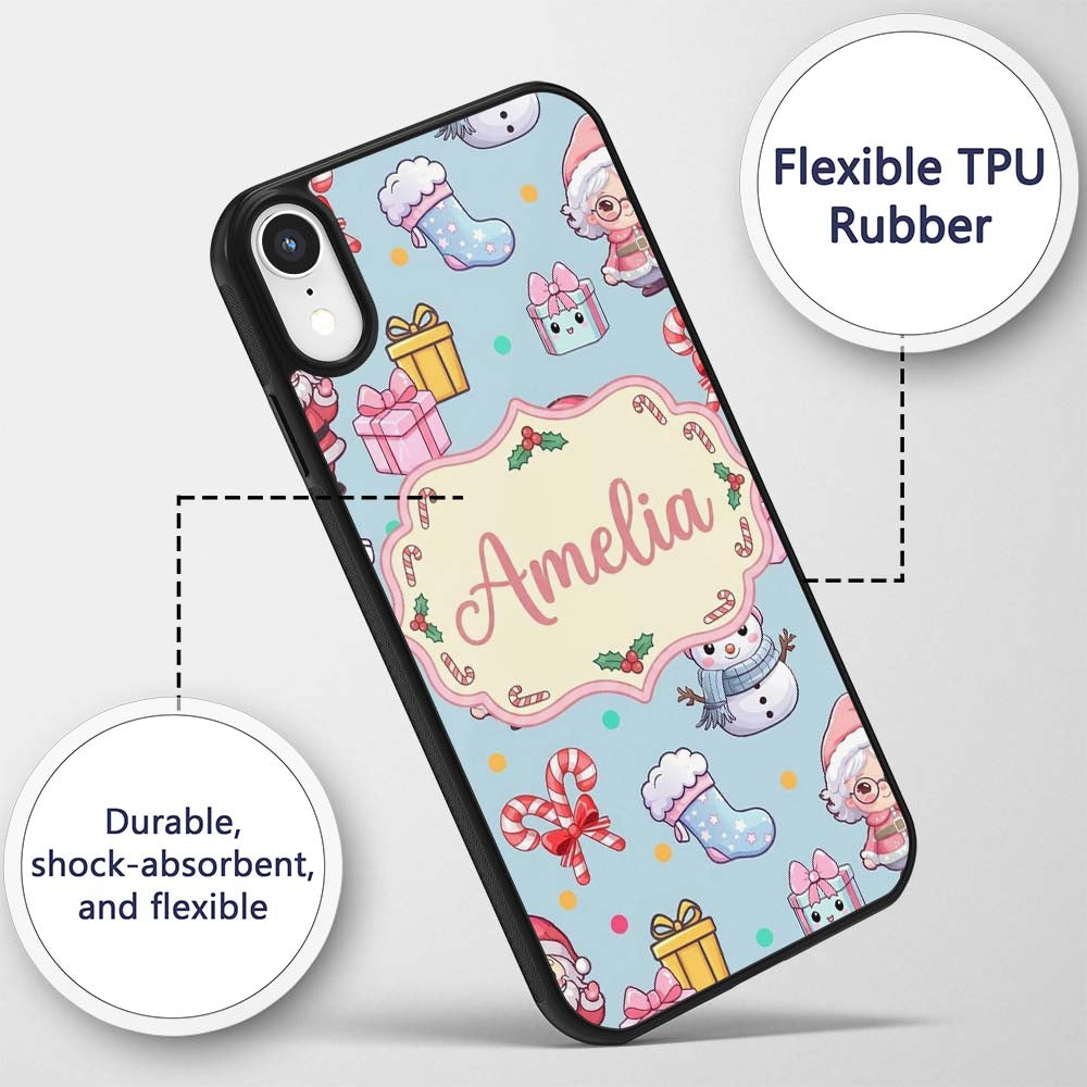 Cute Santa Snowman Gifts Candy Printed Design Custom Name Protective Phone Case Mobile Cover Durable Everyday Smartphone Shock Resistant