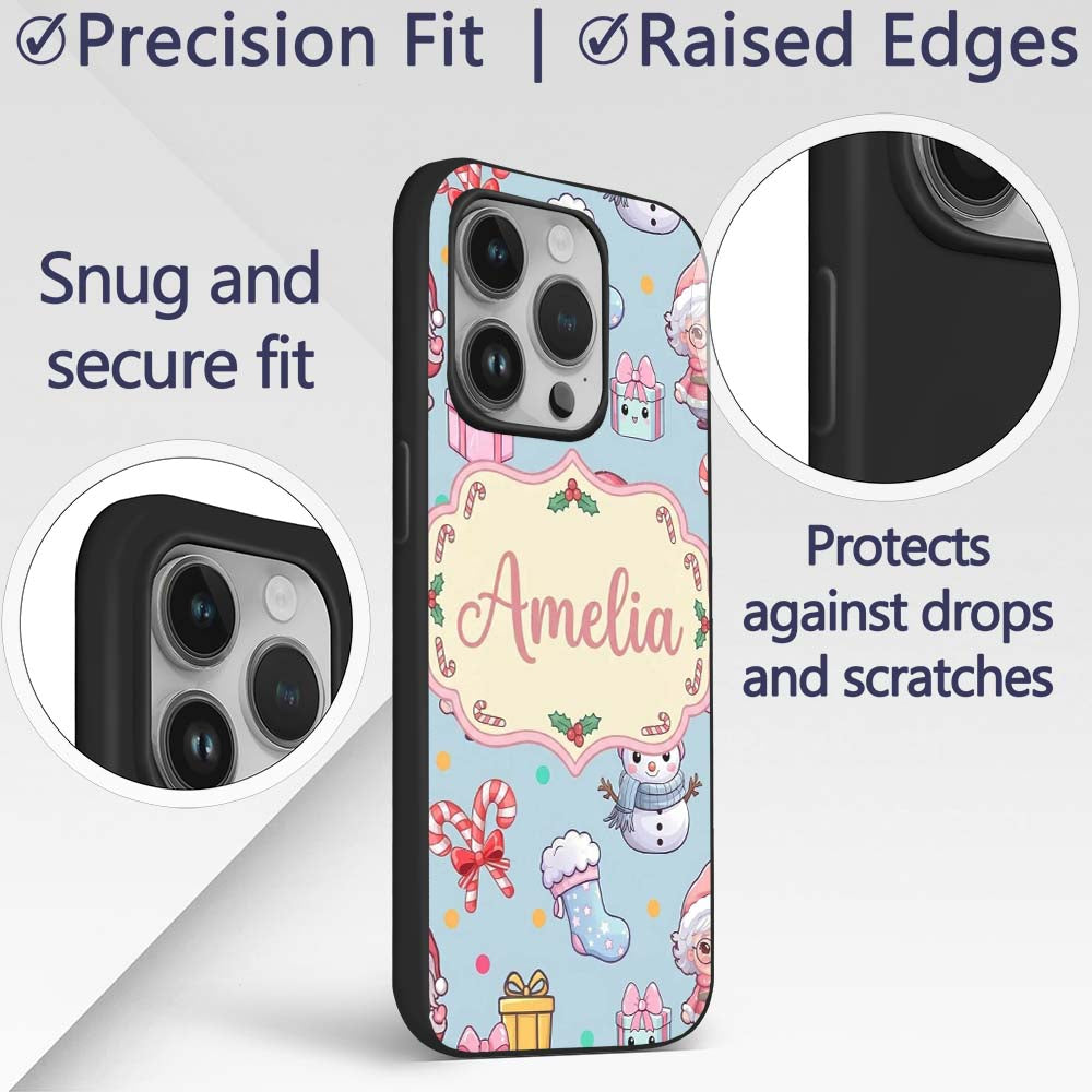 Cute Santa Snowman Gifts Candy Printed Design Custom Name Protective Phone Case Mobile Cover Durable Everyday Smartphone Shock Resistant