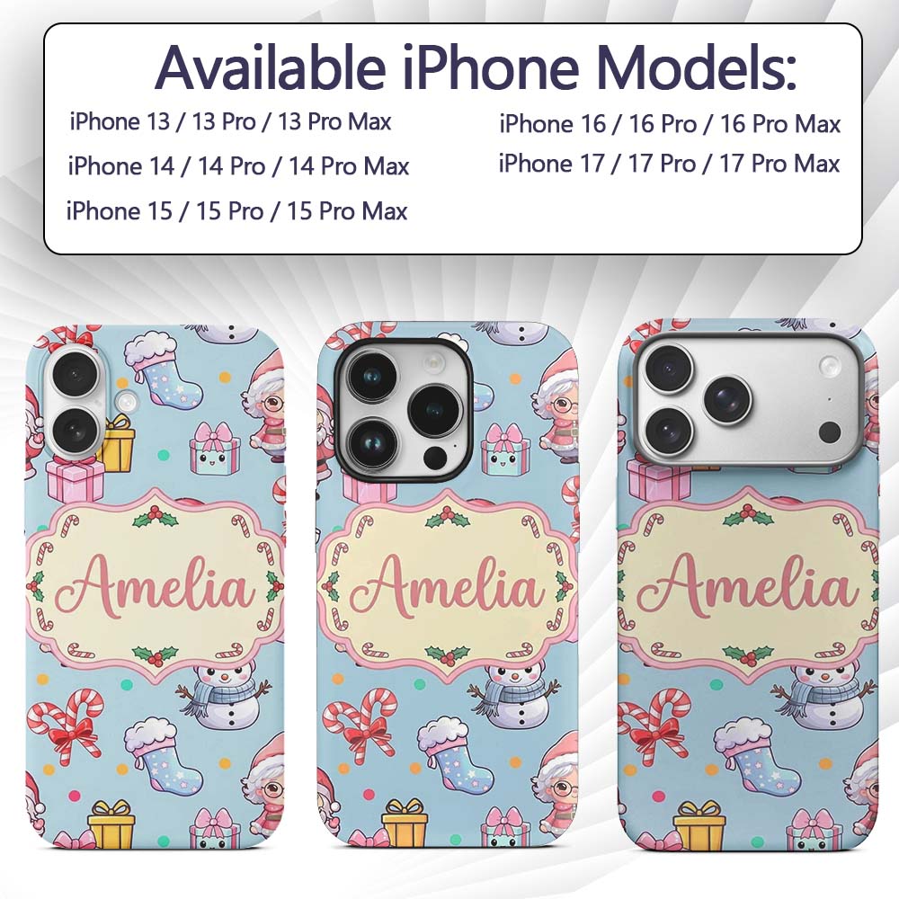 Cute Santa Snowman Gifts Candy Printed Design Custom Name Protective Phone Case Mobile Cover Durable Everyday Smartphone Shock Resistant