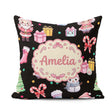 Custom Name Cute Santa Snowman Gifts Candy Cane Black Background Square Filled Cushion Throw Pillow Sofa Bed Home Decor Zip Washable UK Made