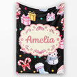 Cute Santa Snowman Gifts Candy Cane Black Background Seamless  Personalised Custom Name Super Soft Fleece Blanket Bed Sofa Throw