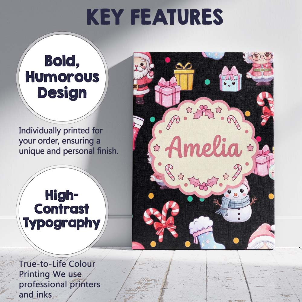 Personalised Name Cute Santa Snowman Gifts Custom  Unique Gift Idea Elegant Feature Canvas Wall Art Print Decor Picture Ready to Hang