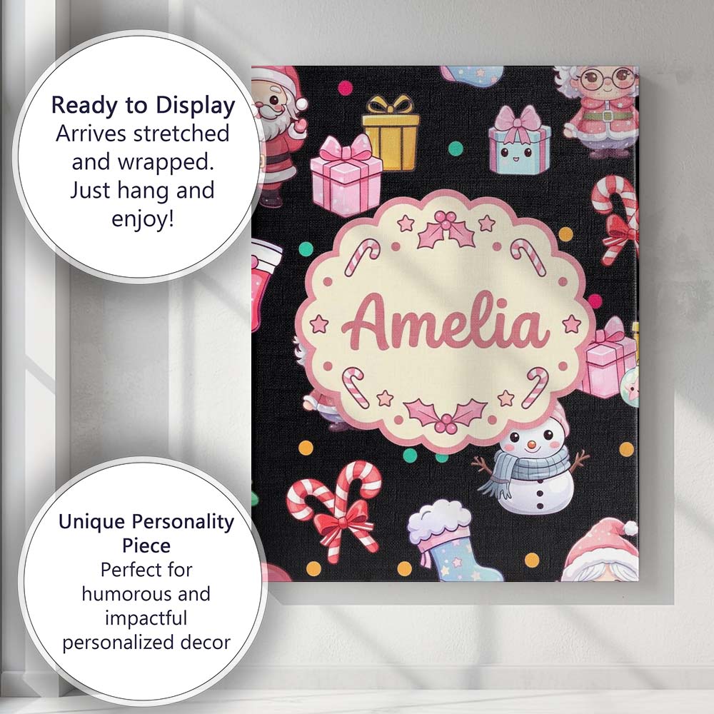 Personalised Name Cute Santa Snowman Gifts Custom  Unique Gift Idea Elegant Feature Canvas Wall Art Print Decor Picture Ready to Hang