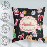 Custom Name Cute Santa Snowman Gifts Candy Cane Black Background Square Filled Cushion Throw Pillow Sofa Bed Home Decor Zip Washable UK Made