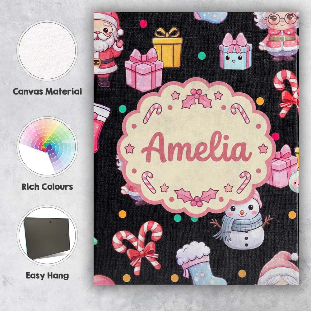 Personalised Name Cute Santa Snowman Gifts Custom  Unique Gift Idea Elegant Feature Canvas Wall Art Print Decor Picture Ready to Hang