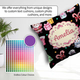 Custom Name Cute Santa Snowman Gifts Candy Cane Black Background Square Filled Cushion Throw Pillow Sofa Bed Home Decor Zip Washable UK Made