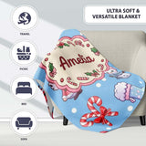 Cute Santa Snowman Gifts Candy Cane Sky Blue Background Seamless  Personalised Custom Name Super Soft Fleece Blanket Bed Sofa Throw