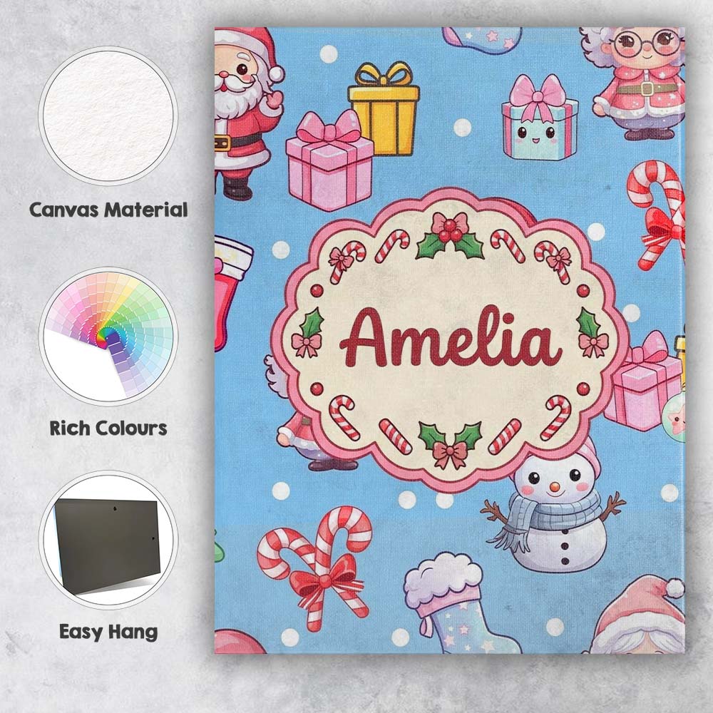 Personalised Name Cute Santa Snowman Gifts Custom  Unique Gift Idea Elegant Feature Canvas Wall Art Print Decor Picture Ready to Hang