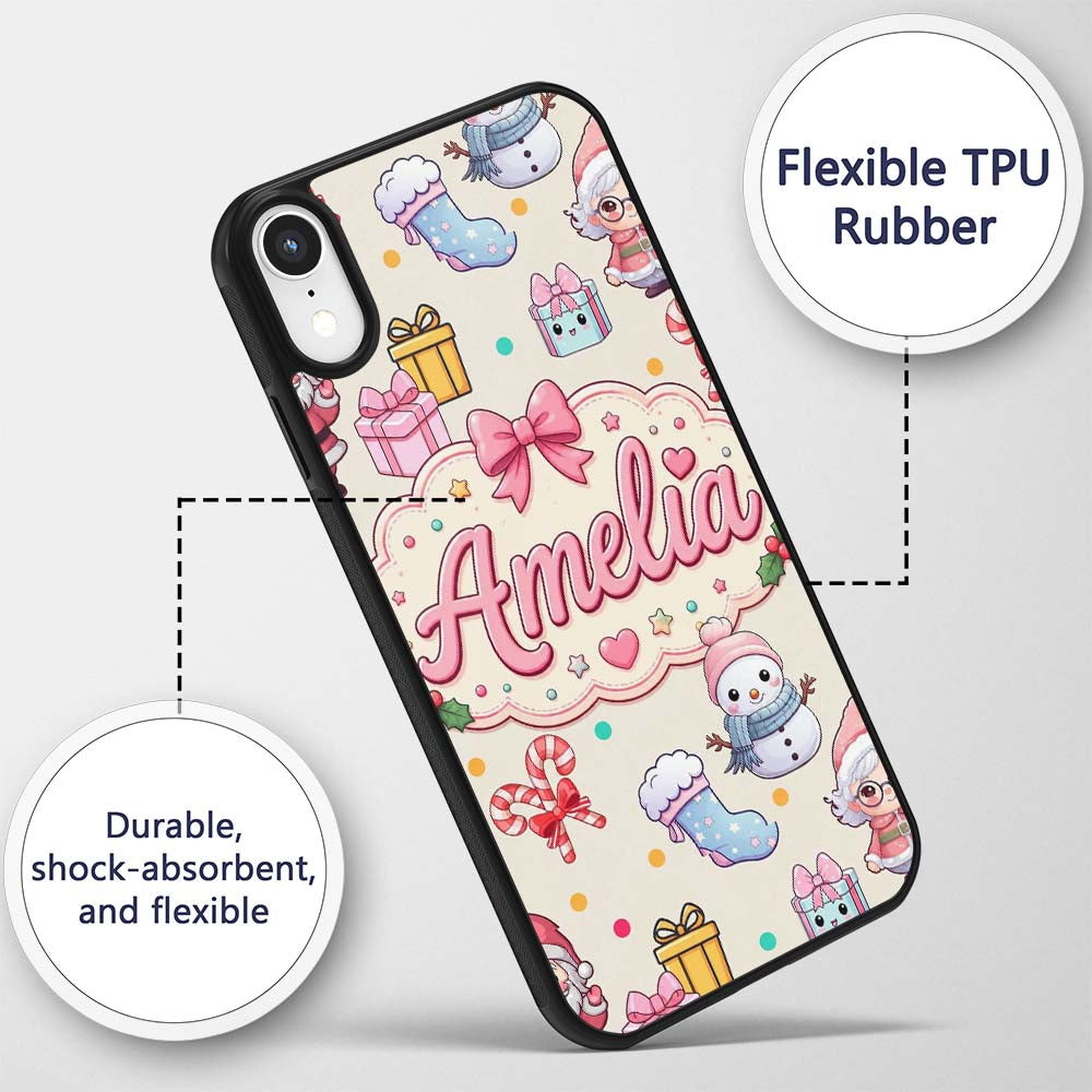 Cute Santa Snowman Gifts Candy Printed Design Custom Name Protective Phone Case Mobile Cover Durable Everyday Smartphone Shock Resistant