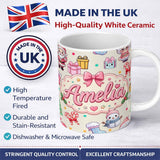 Personalized Custom Name Cute Santa Snowman Gifts Candy Cane Cream Background Seamless 11oz Ceramic Coffee Tea Mug White Large Handle