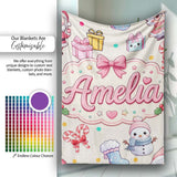 Cute Santa Snowman Gifts Candy Cane Cream Background Seamless  Personalised Custom Name Super Soft Fleece Blanket Bed Sofa Throw