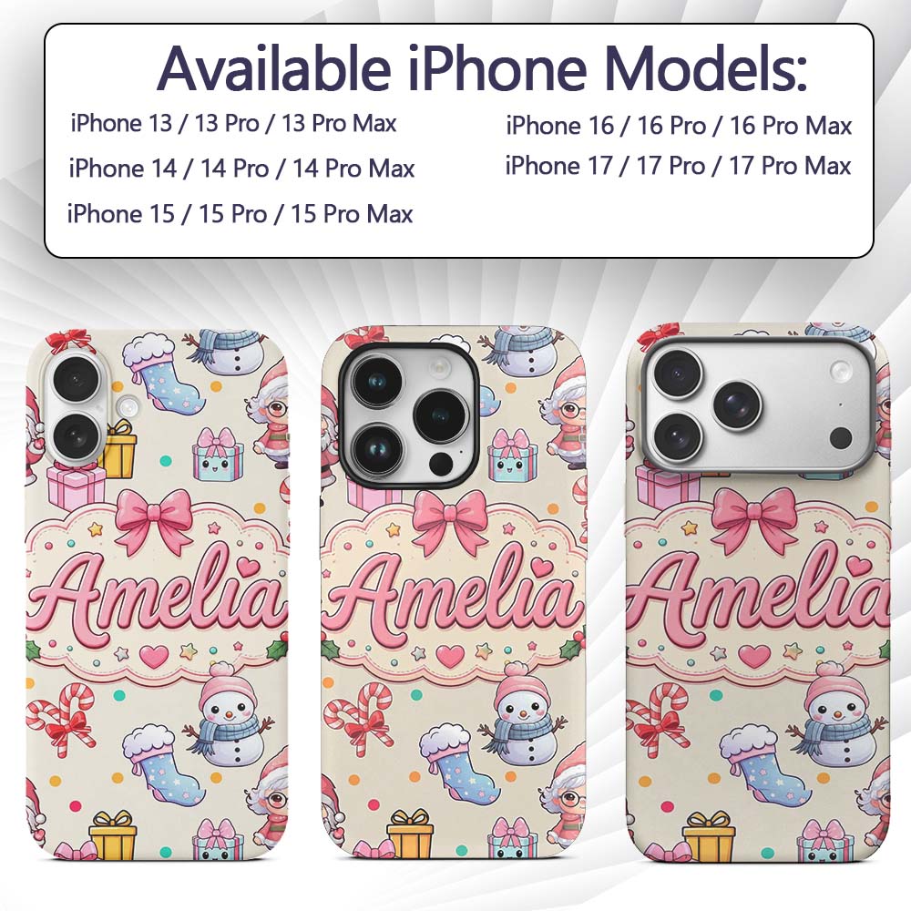 Cute Santa Snowman Gifts Candy Printed Design Custom Name Protective Phone Case Mobile Cover Durable Everyday Smartphone Shock Resistant