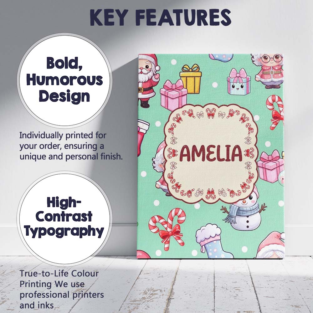 Personalised Name Cute Santa Snowman Gifts Custom  Unique Gift Idea Elegant Feature Canvas Wall Art Print Decor Picture Ready to Hang