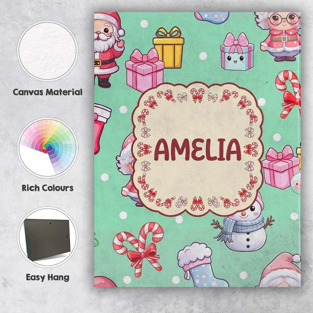 Personalised Name Cute Santa Snowman Gifts Custom  Unique Gift Idea Elegant Feature Canvas Wall Art Print Decor Picture Ready to Hang