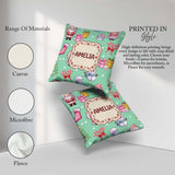 Custom Name Cute Santa Gifts Candy Cane Mint Background Seamless Square Filled Cushion Throw Pillow Sofa Bed Home Decor Zip Washable UK Made