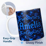 Personalized Custom Name Dark Blue Pixel Texture Abstract Seamless  Cute Unique Gift 11oz Ceramic Coffee Tea Mug White Large Handle