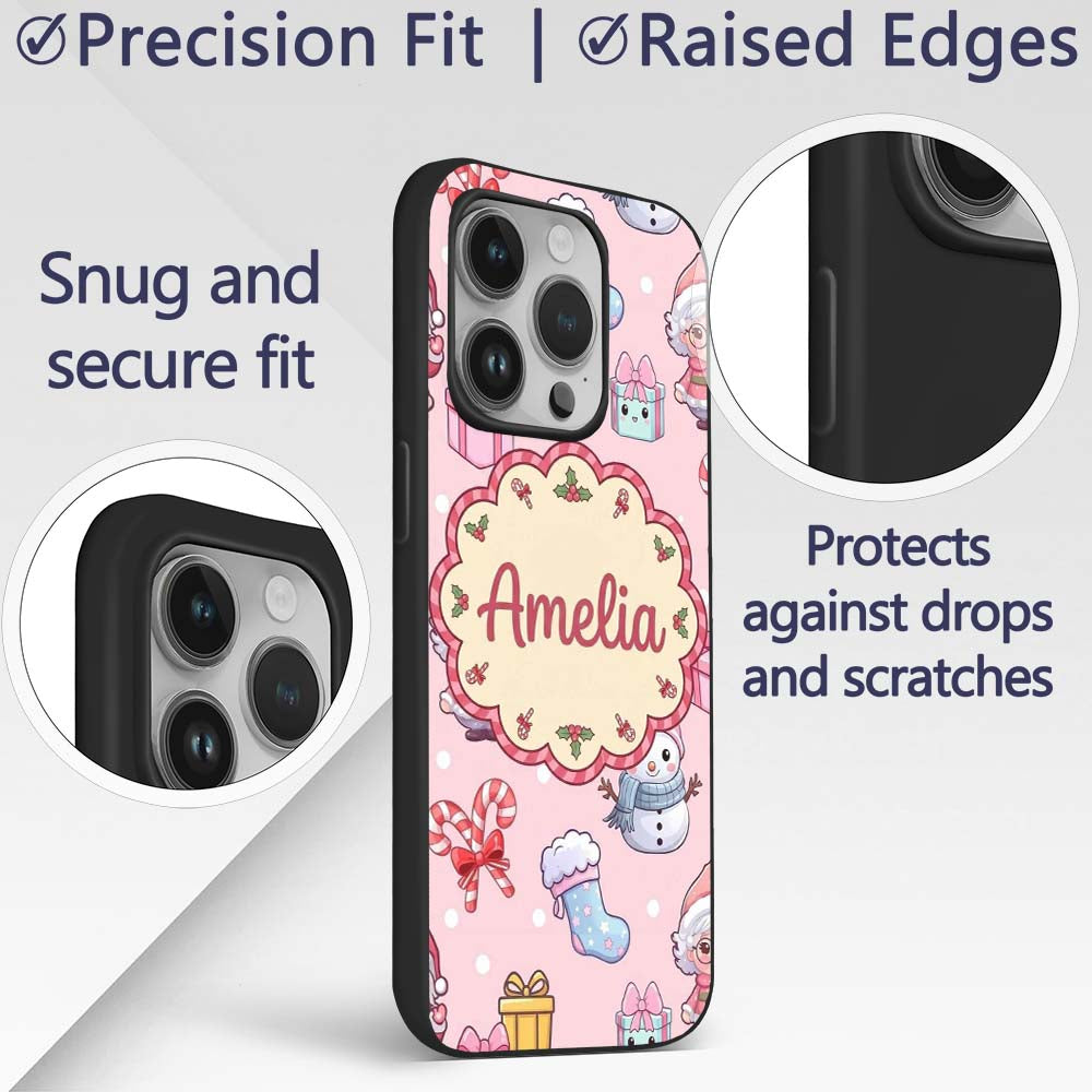Cute Santa Snowman Gifts Candy Printed Design Custom Name Protective Phone Case Mobile Cover Durable Everyday Smartphone Shock Resistant