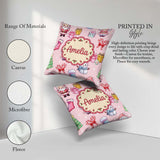 Custom Name Cute Santa Snowman Gifts Candy Cane Blush Background Square Filled Cushion Throw Pillow Sofa Bed Home Decor Zip Washable UK Made