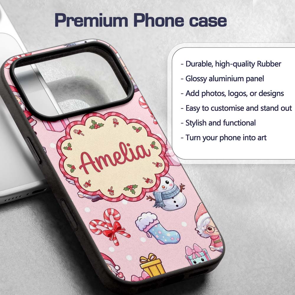 Cute Santa Snowman Gifts Candy Printed Design Custom Name Protective Phone Case Mobile Cover Durable Everyday Smartphone Shock Resistant