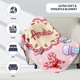 Cute Santa Snowman Gifts Candy Cane Blush Background Seamless  Personalised Custom Name Super Soft Fleece Blanket Bed Sofa Throw