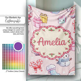 Cute Santa Snowman Gifts Candy Cane Blush Background Seamless  Personalised Custom Name Super Soft Fleece Blanket Bed Sofa Throw