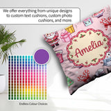 Custom Name Cute Santa Snowman Gifts Candy Cane Blush Background Square Filled Cushion Throw Pillow Sofa Bed Home Decor Zip Washable UK Made