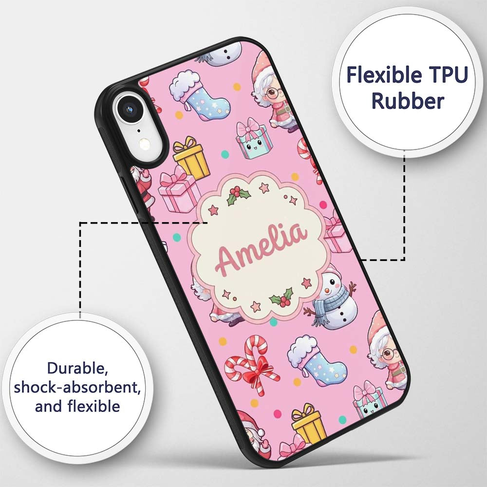 Cute Santa Snowman Gifts Candy Printed Design Custom Name Protective Phone Case Mobile Cover Durable Everyday Smartphone Shock Resistant